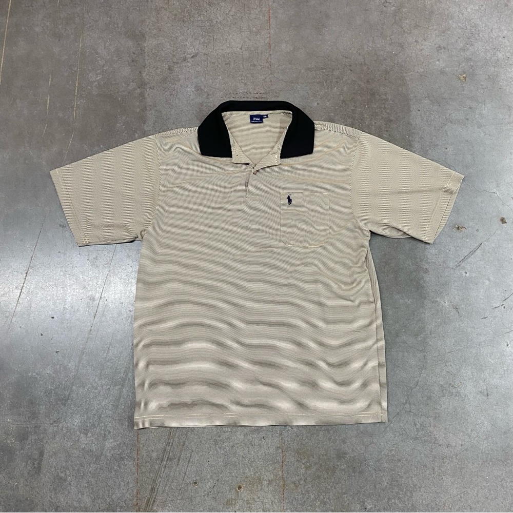 VTG Silk Polo Ralph‎ Lauren Beige Micro-Stripe Polo Shirt Size XXL
